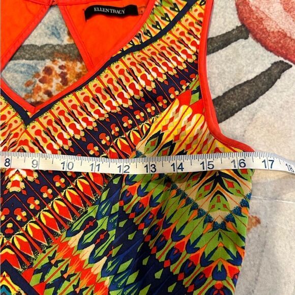 Ellen Tracy colorful a-line sleeveless dress boho print pockets keyhole back - Picture 12 of 16